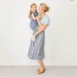 Midi Skirt Linen Cotton Blue Stripe Pockets 10